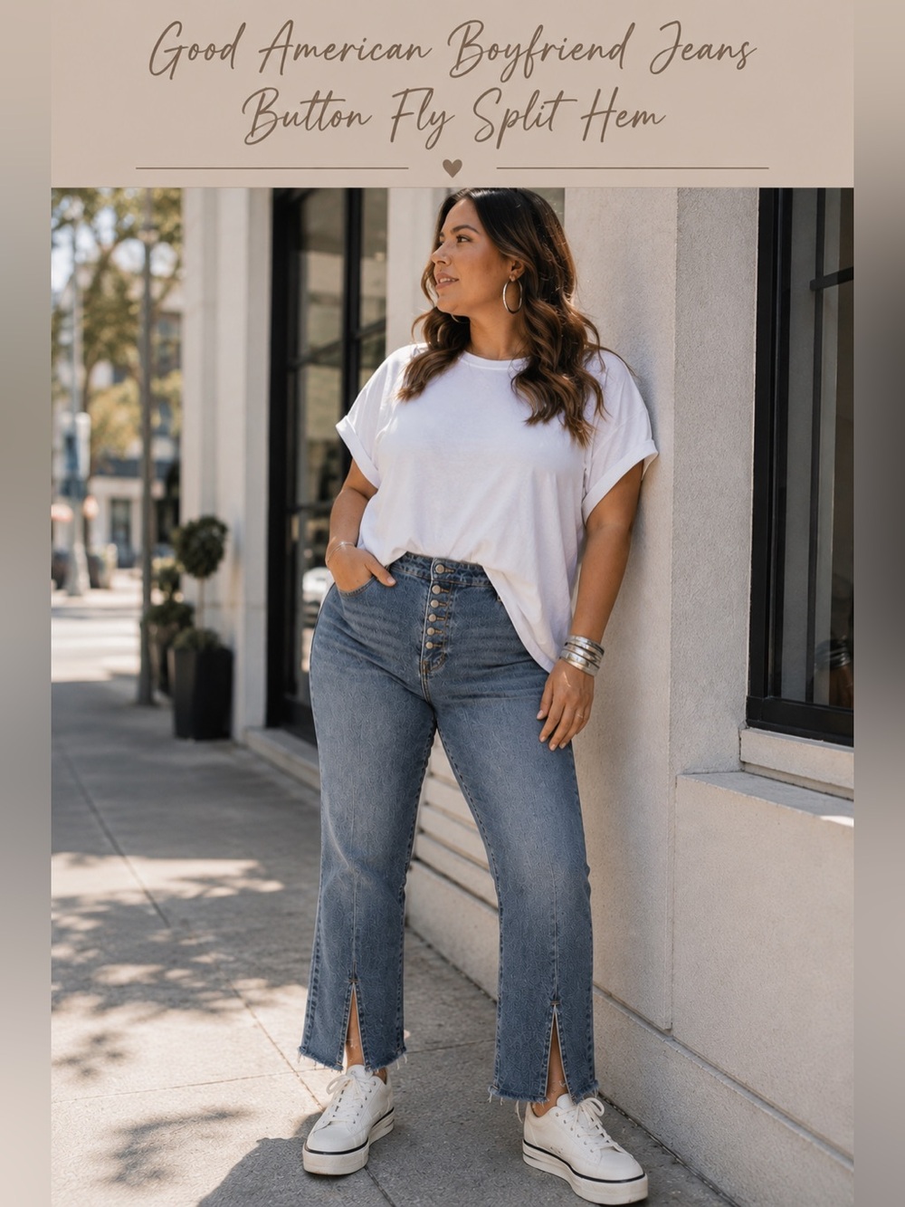 NWT Good American Boyfriend Jeans Button Fly Split Hem